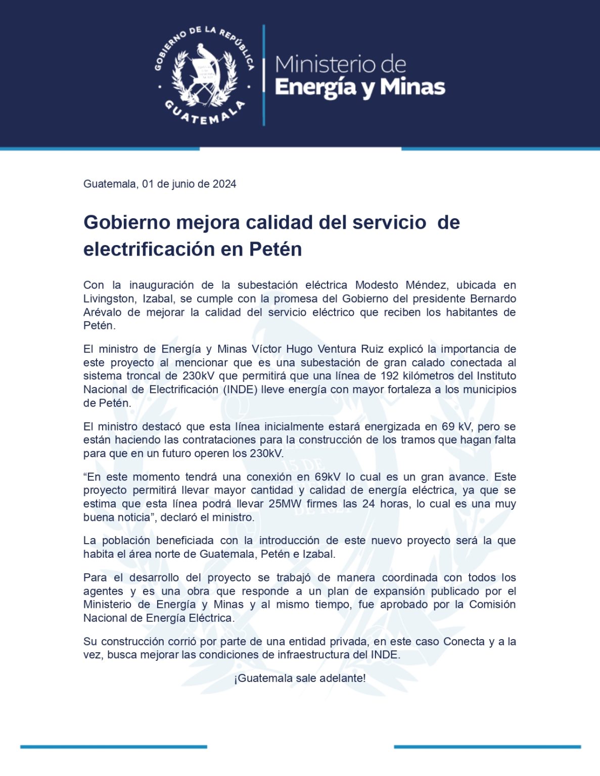 Gobierno mejora calidad del servicio de electrificación de Petén