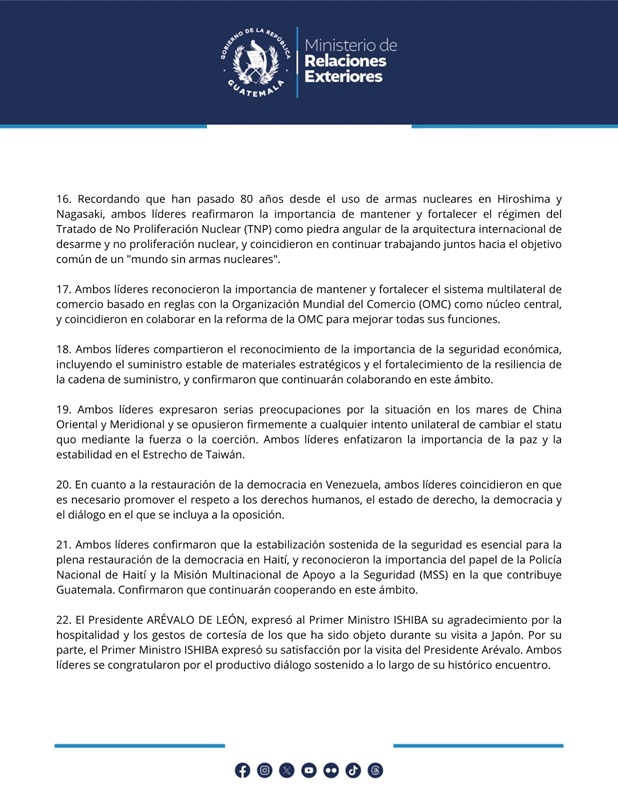 Comunicado del MINEX