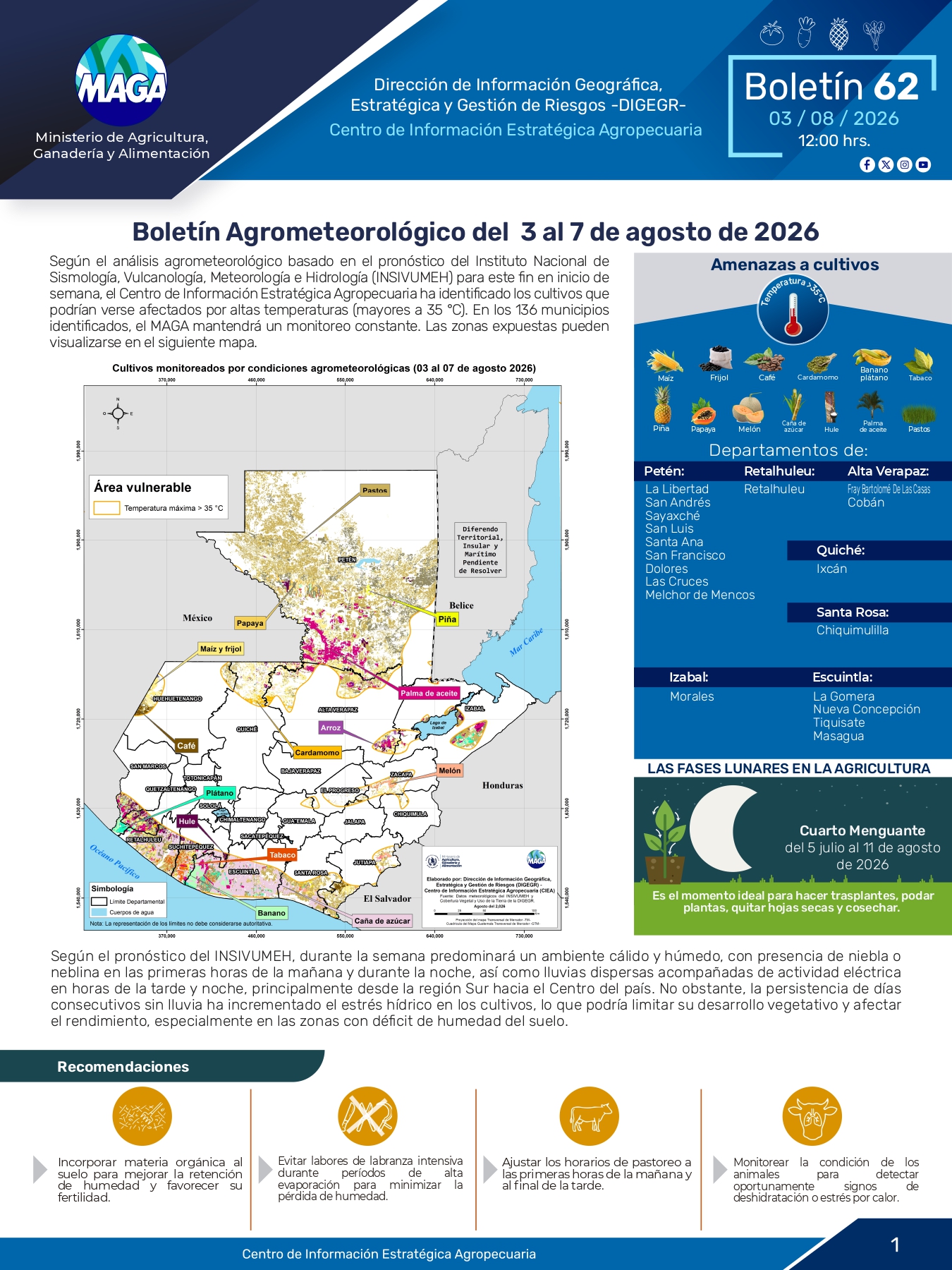 Boletín Agrometereológico del 3 al 7 de agosto 2026