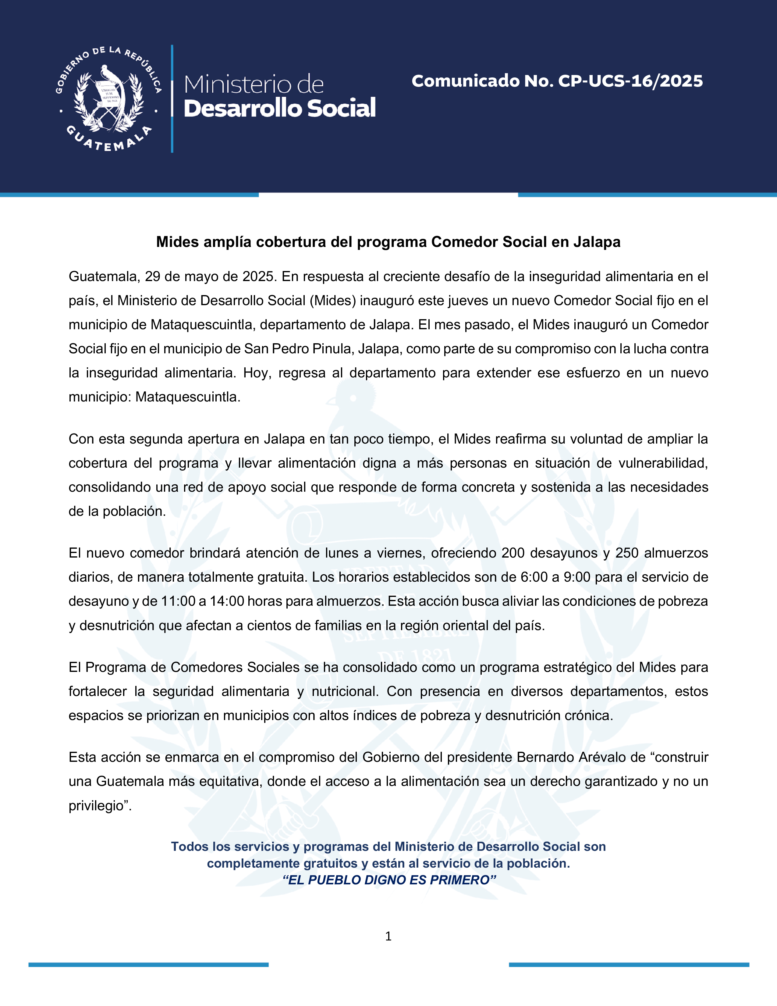 COMUNICADO 16 COMEDOR SOCIAL JALAPA