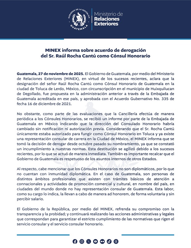 Comunicado del MINEX