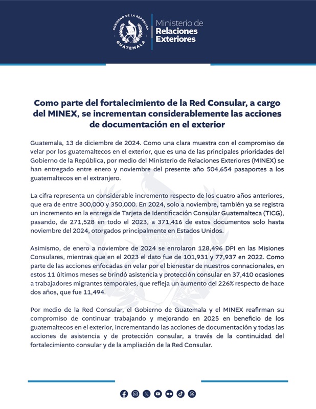 Comunicado del MINEX