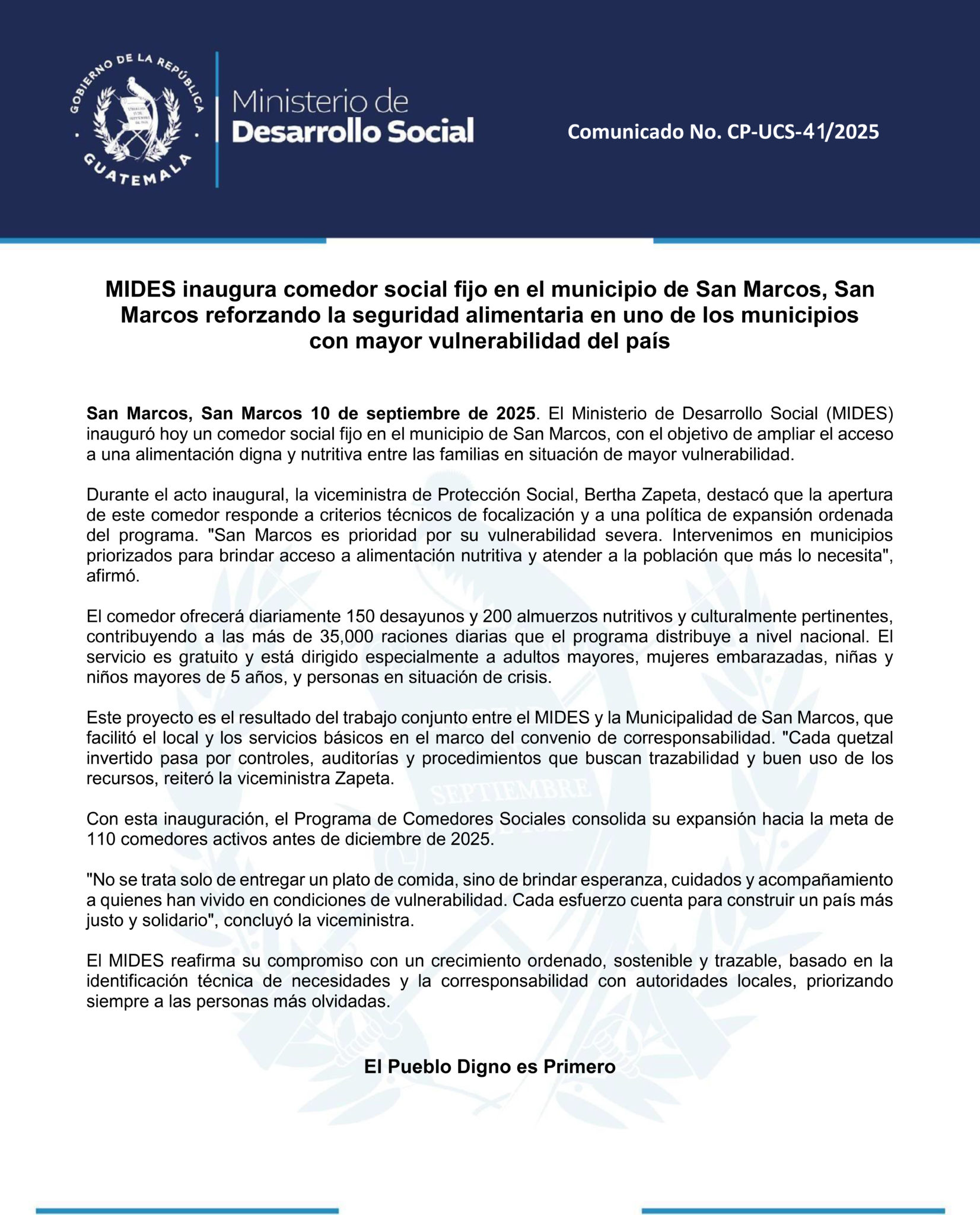 COMUNICADO NÚMERO 41