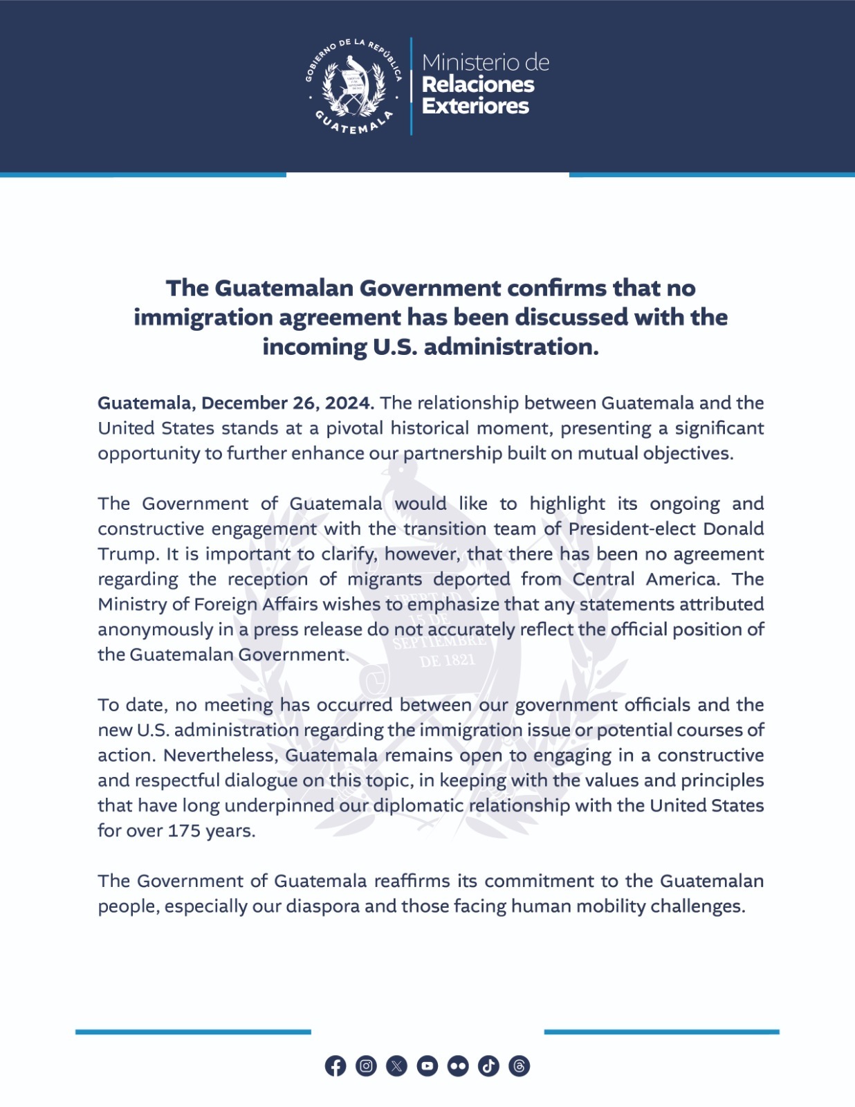 Comunicado del MINEX