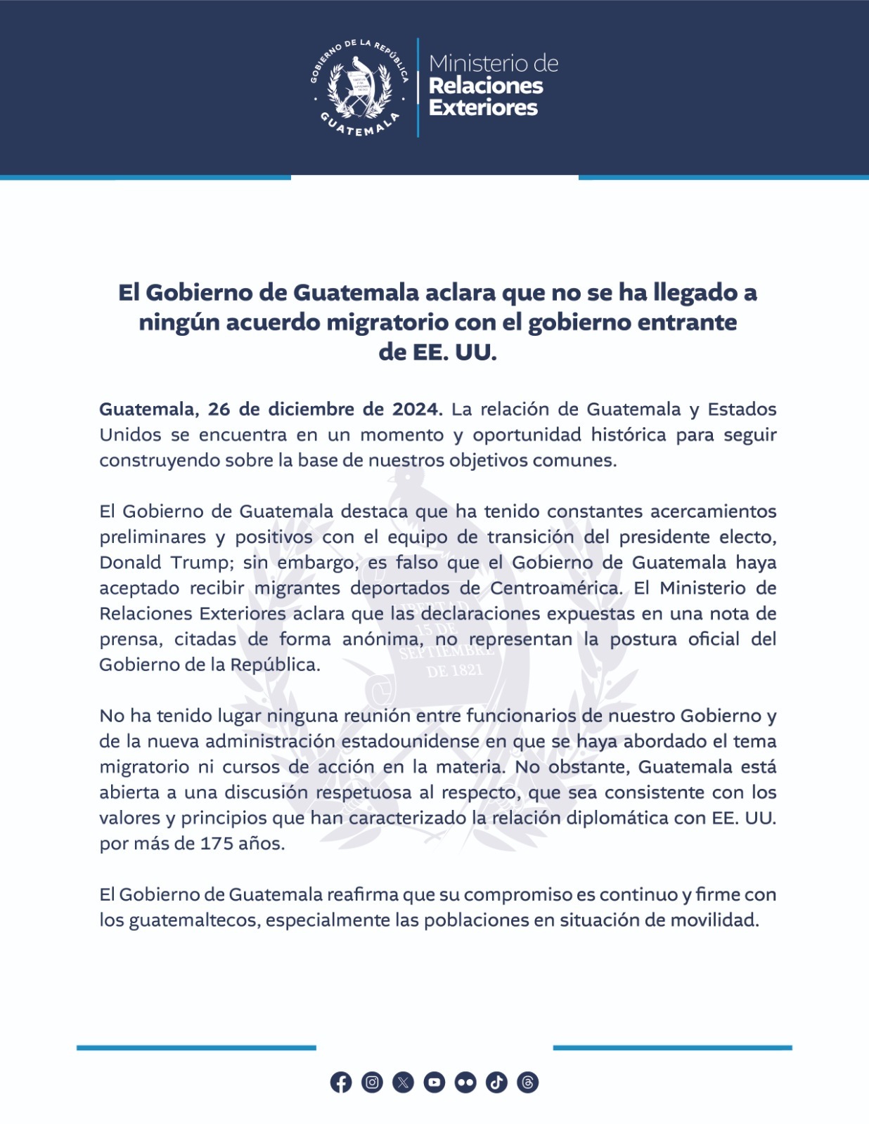 Comunicado del MINEX