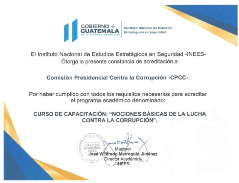 Reconocimiento otorgado a la CPCC por haber cumplido con los requisitos necesarios para acreditar el programa académico del curso.