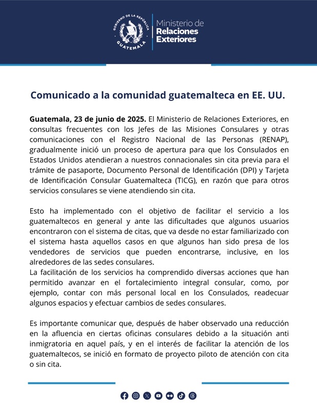 Comunicado del MINEX