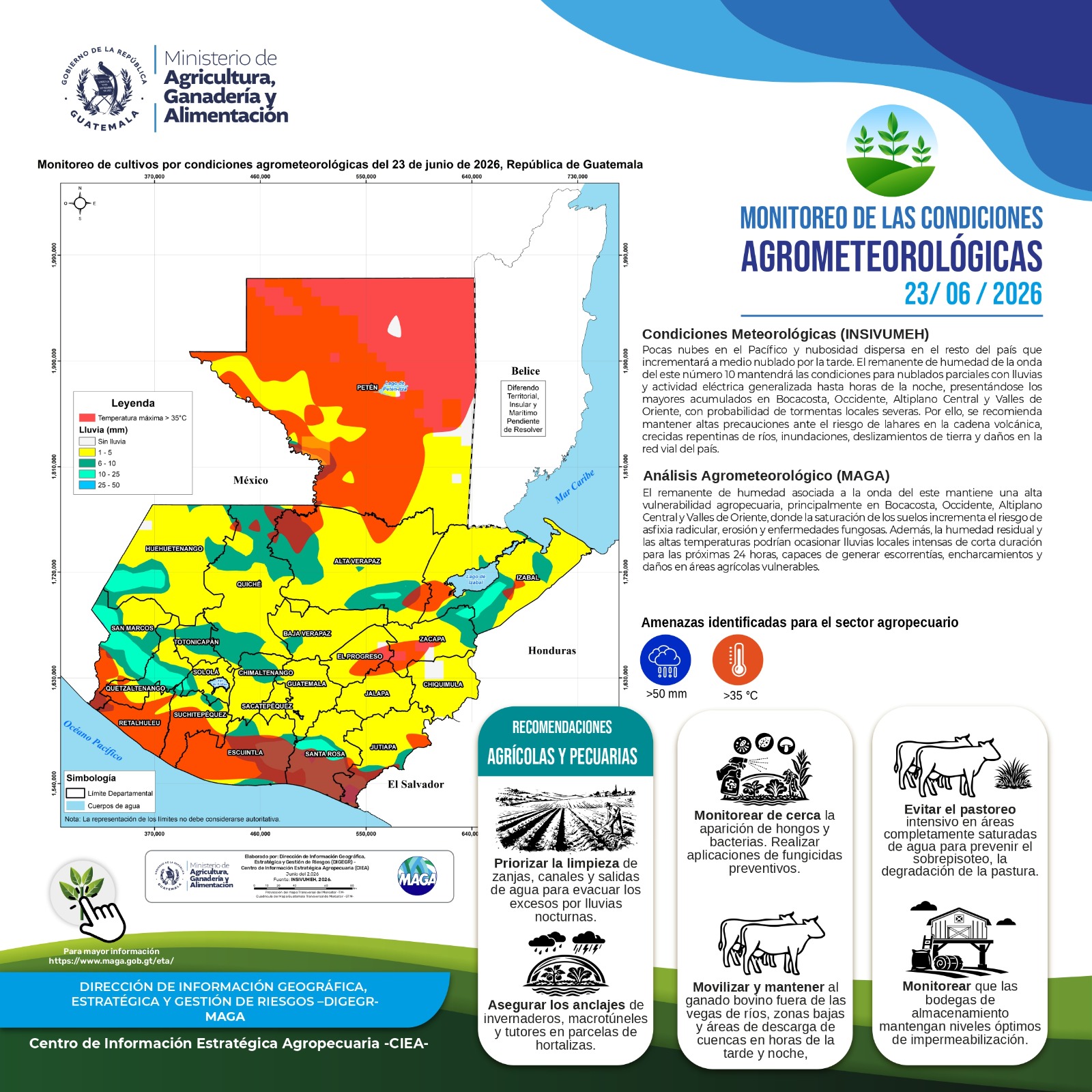 Monitoreo agroclimático de este martes 23 de junio 2026
