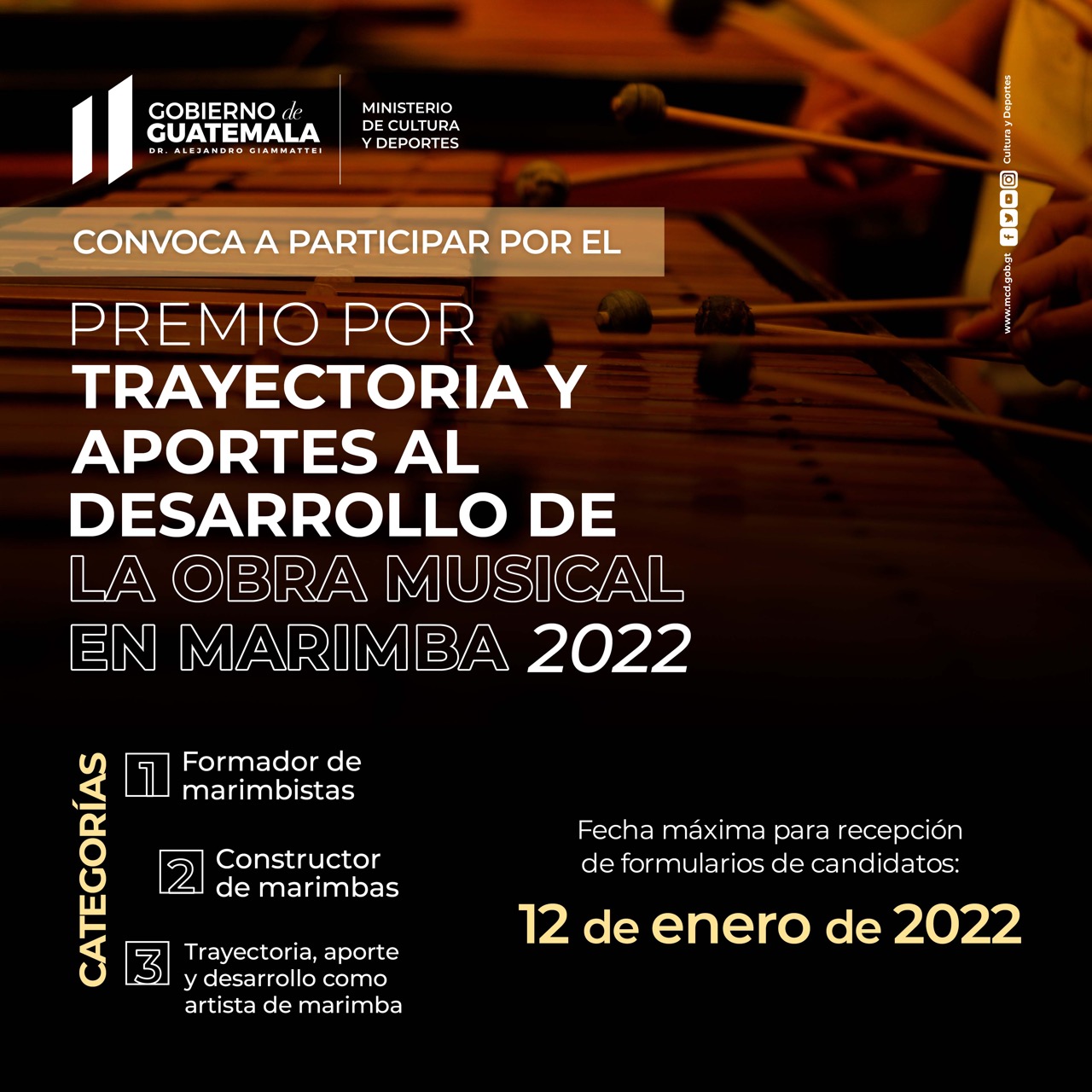 Convocatoria a participar al Premio por Trayectoria y Aportes al Desarrollo de la Obra Musical en Marimba 2022