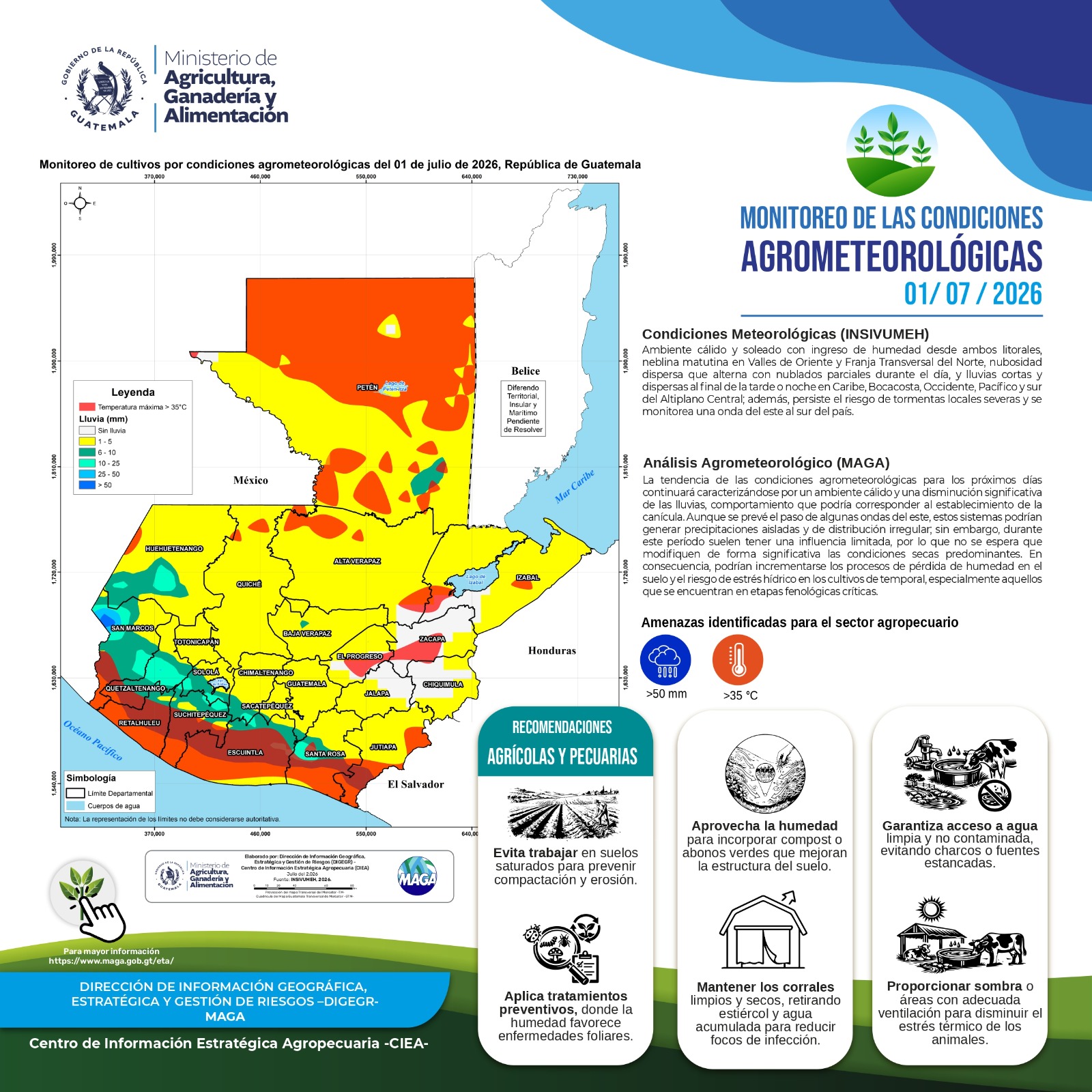 Reporte agroclimático de este miércoles 1 de julio 2026