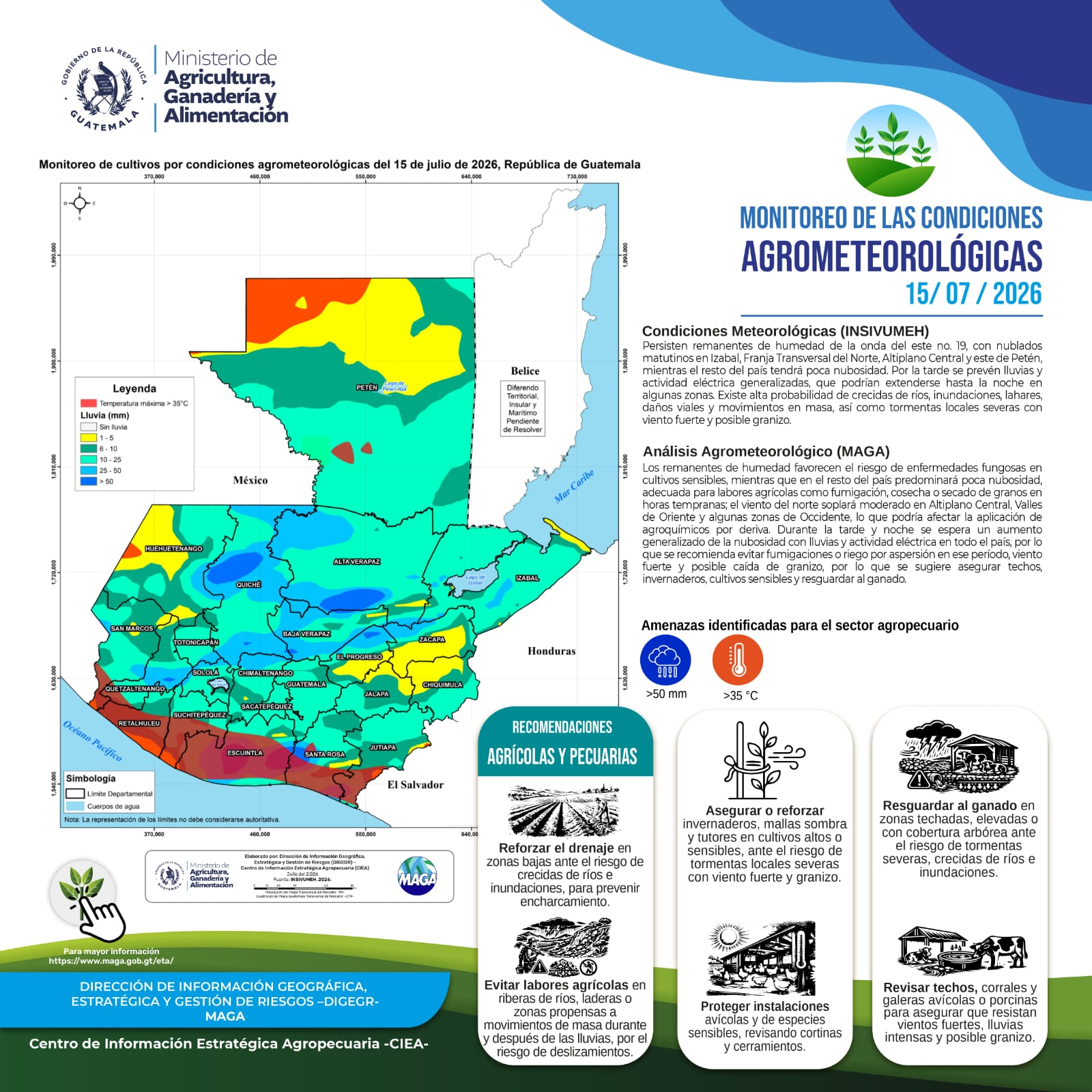 Reporte agroclimático del miércoles 15 de julio 2026