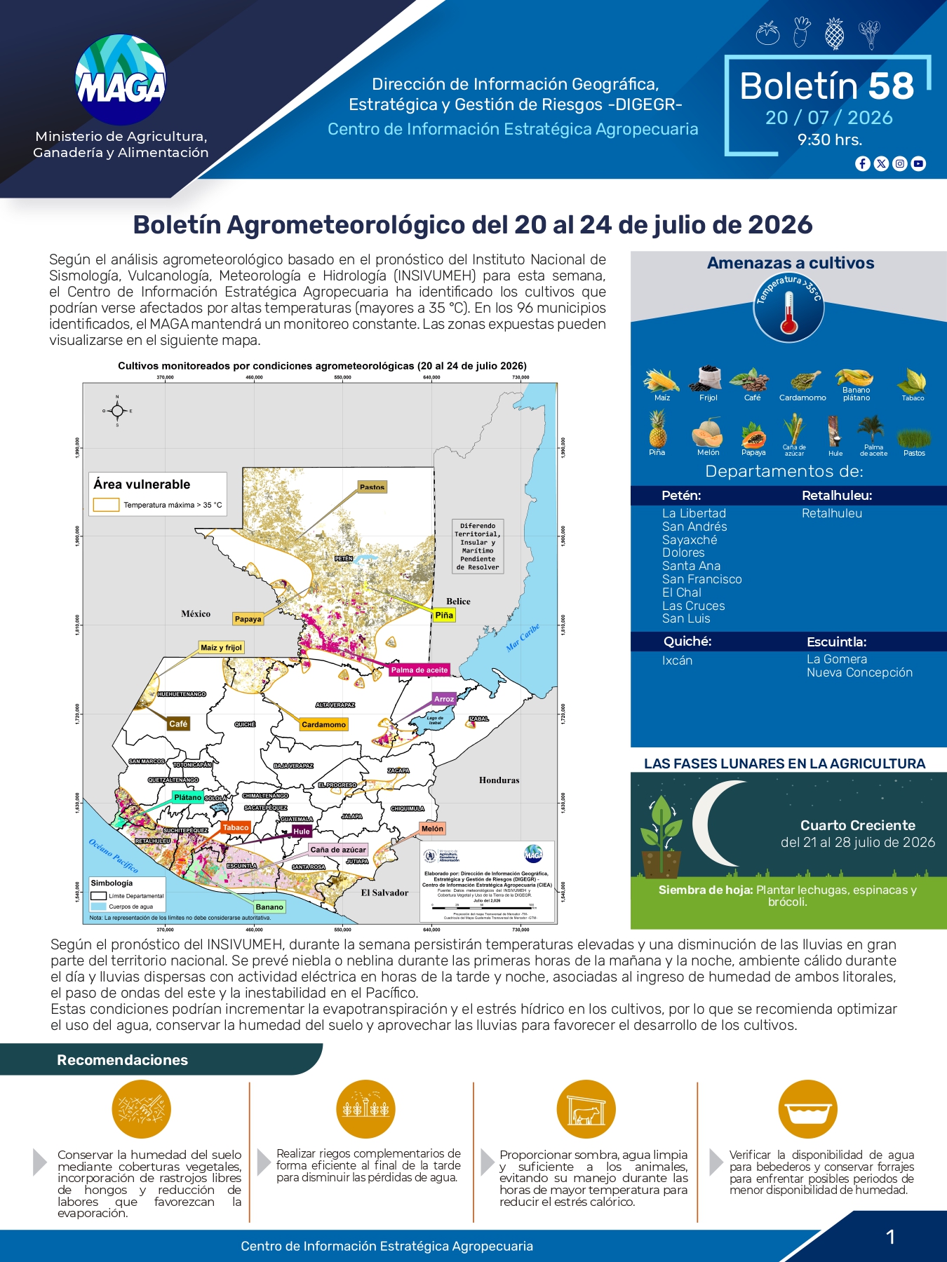 Boletín Agrometereológico del 20 al 24 de julio del 2026