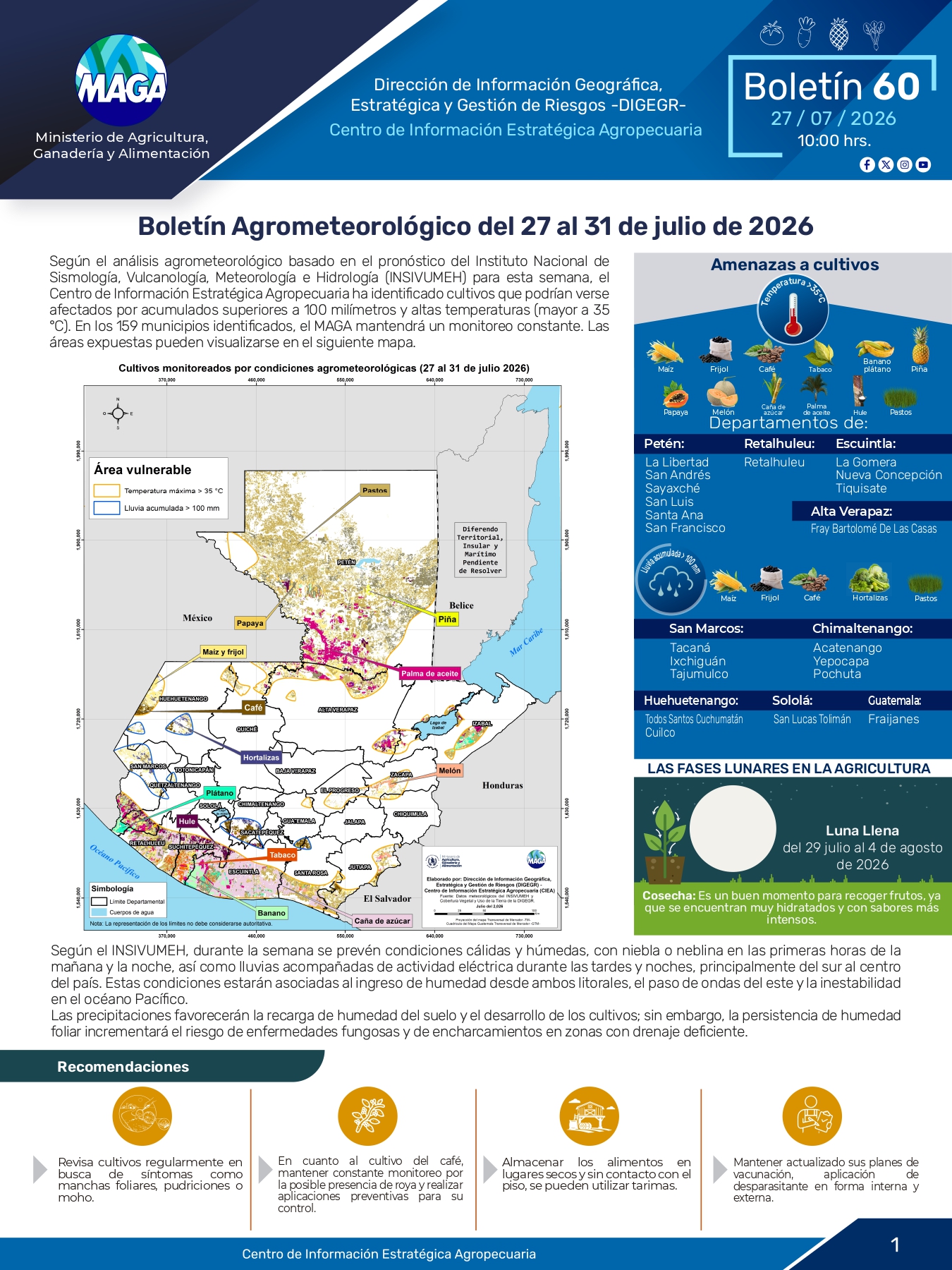 Boletín Agrometereológico del 26 al 31 de julio del 2026
