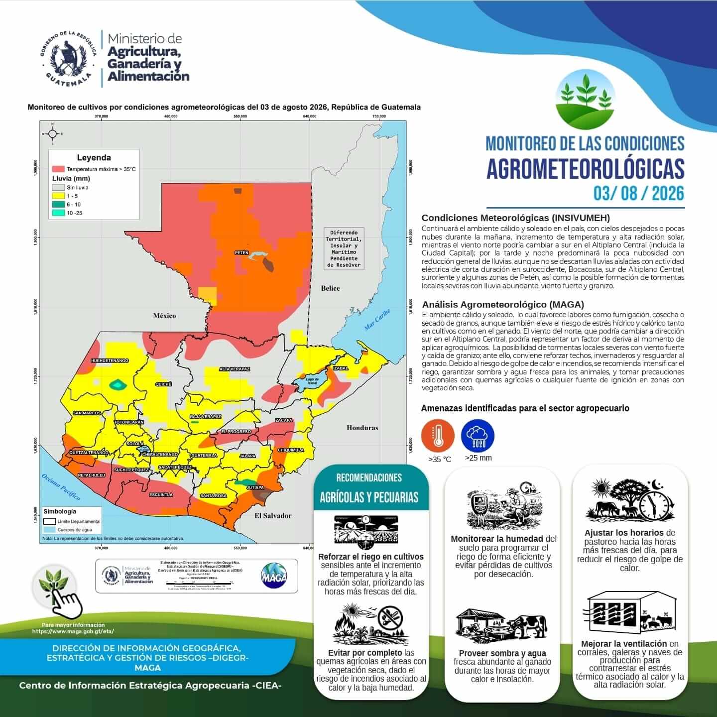 Reporte agroclimático del lunes 3 de agosto 2026