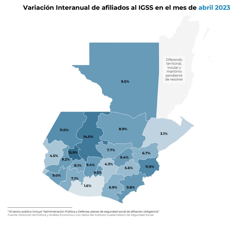 Mapa de crecimiento por departamento.