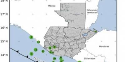 Sismos registrados en las últimas horas. Fuente: INSIVUMEH.