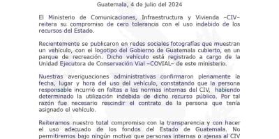 El Ministerio de Comunicaciones, Infraestructura y Vivienda –CIV– reitera su compromiso de cero tolerancia con el uso indebido de los recursos del Estado.