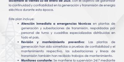 Comunicado oficial INDE activa su Plan de Contingencia por temporada de fin de año 2024.