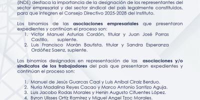 Comunicado oficial del INDE.