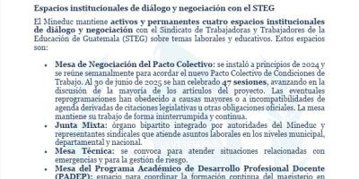 Aclaración sobre espacios de diálogo con el STEG y gestión del personal docente 021