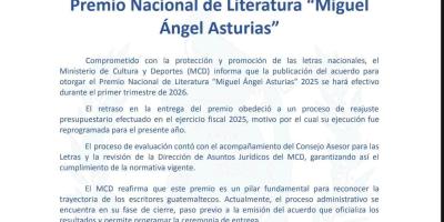 Comunicado: Premio de Literatura “Miguel Ángel Asturias”