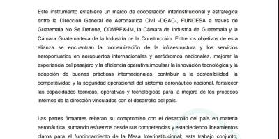 Como autoridad aeronáutica del país, la DGAC lidera este proceso de articulación técnica e institucional, lo que reafirma su compromiso con el fortalecimiento del sistema aeronáutico guatemalteco.