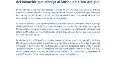 MCD mantiene acciones legales para la recuperación del Inmueble que alberga al Museo del Libro Antiguo