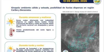 Ambiente cálido y soleado predominará este 13 de abril, con lluvias dispersas en algunas regiones del país