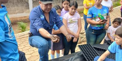 Estudiantes se involucran en la siembra de pilones para incentivar la agricultura escolar 