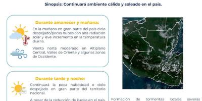 Ambiente cálido y soleado predominará este 20 de julio en Guatemala