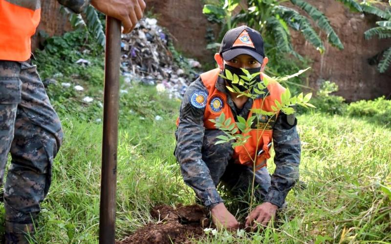 Soldado en actividad de reforestación.