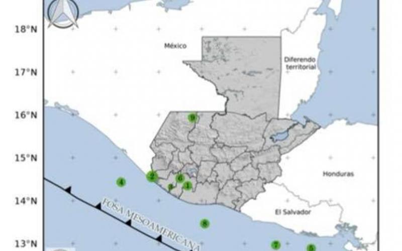 Sismos registrados en las últimas horas. Fuente: INSIVUMEH.