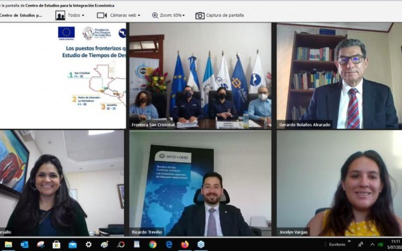 Autoridades aduaneras de Centromérica, durante la reunión virtual que marca el inicio del estudio sobre tiempos de despacho regional.