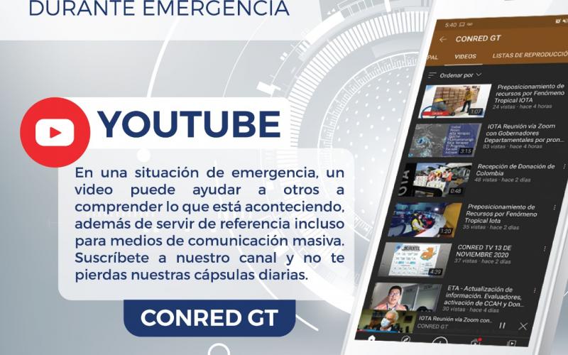 CONRED informa a través de su canal en YouTube temas asociados a la gestión integral del riesgo de desastres y acciones por parte del Sistema CONRED.