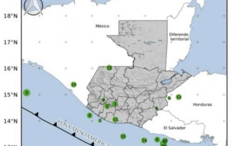 Sismos registrados en las últimas horas. Fuente: INSIVUMEH.