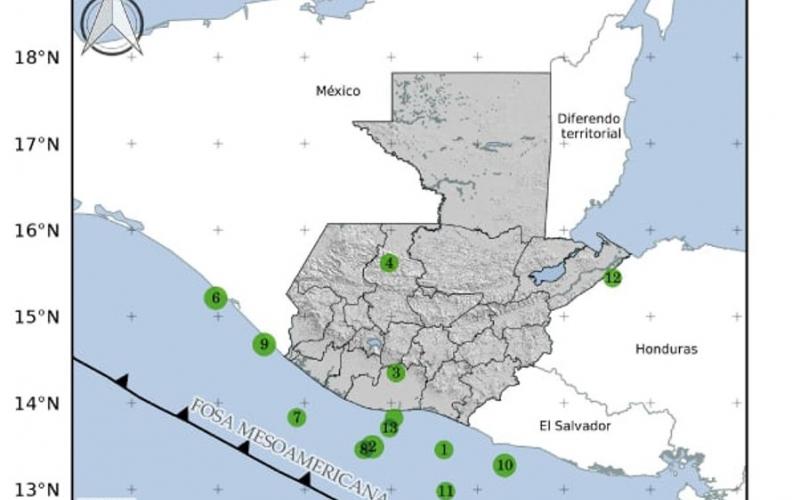 Sismos registrados en las últimas horas. Fuente: INSIVUMEH.