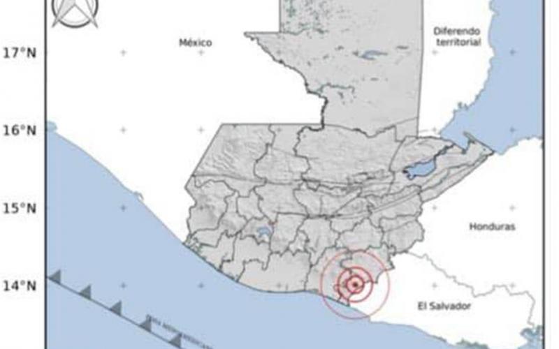 Localización geográfica de un sismo sensible registrado en las últimas horas. Fuente: INSIVUMEH.
