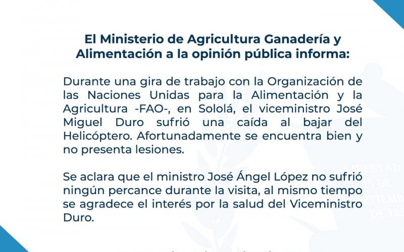 MAGA aclara caída de viceministro de un helicoptero