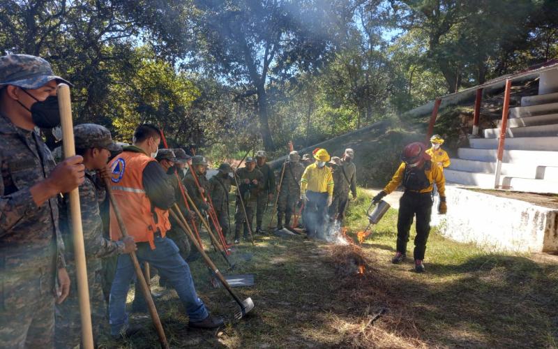 Soldados en capacitación sobre Técnicas Básicas para el Control de Incendios Forestales.