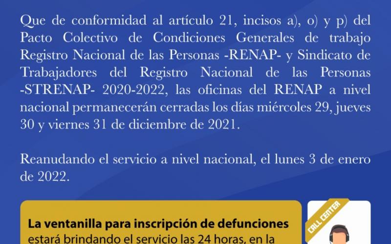 Comunicado Cierre de fin de año 2021