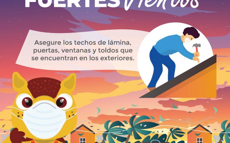 SE-CONRED recomienda asegurar techos de lámina, puertas, ventanas y toldos.