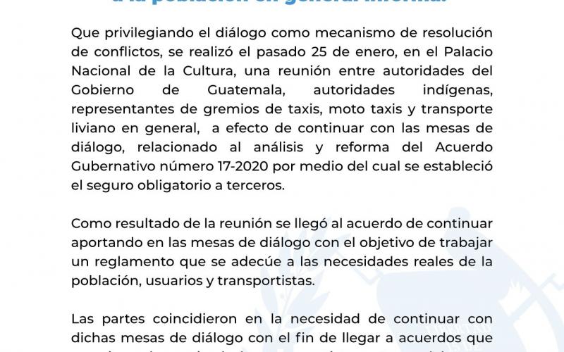 El Gobierno de Guatemala, a través del Ministerio de Gobernación, a la población en general informa: