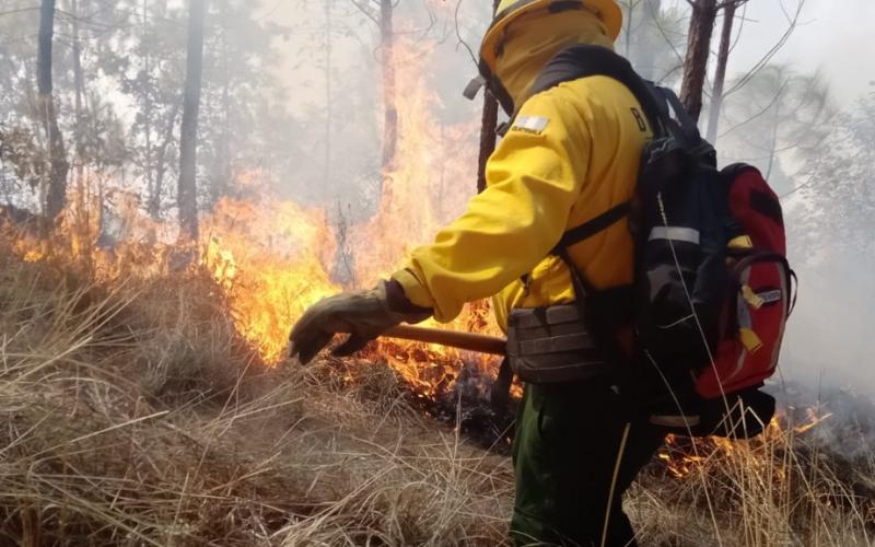 BRIF/GUA de la CONRED realiza acciones de combate a un incendio forestal registrado en el departamento de Quiché. Foto de archivo. 