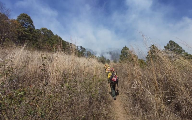 Brigada de Respuesta a Incendios Forestales –BRIF/GUA- de la CONRED se moviliza a un incendio forestal registrado en el departamento de Jalapa.