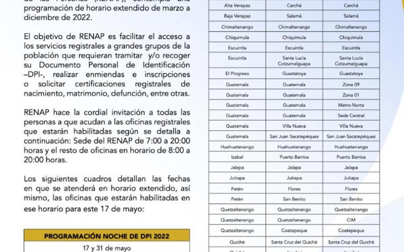 PROGRAMACIÓN DE NOCHE DE DPI PARA EL 2022