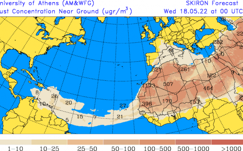 Trayectoria del polvo del Sahara. Fuente: University of Athens.