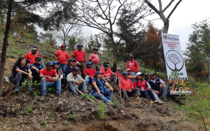 Niños y adultos participan en reforestación de Pastores, Sacatepéquez