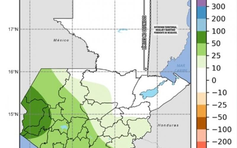 Pronóstico anomalía de precipitación para junio de 2022. Fuente: INSIVUMEH.