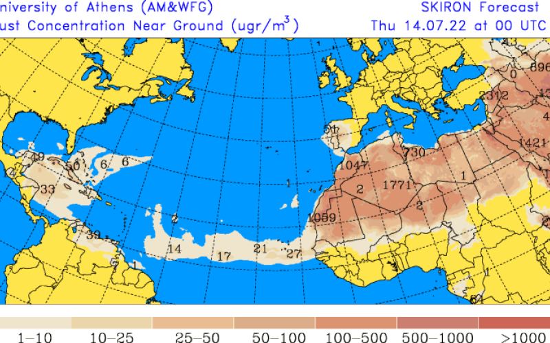 Trayectoria de polvo del Sahara. Fuente: University of Athens. 