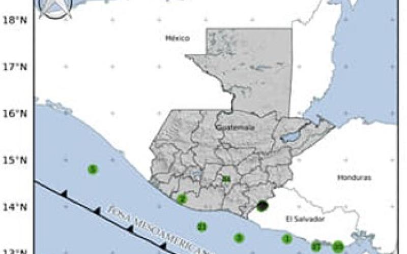 Sismos registrados en las últimas 24 horas. Fuente: INSIVUMEH.